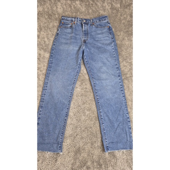Levi's Wedge Straight High Rise Women's Denim Jeans Blue Button Fly Size 30x28 - Picture 6 of 13